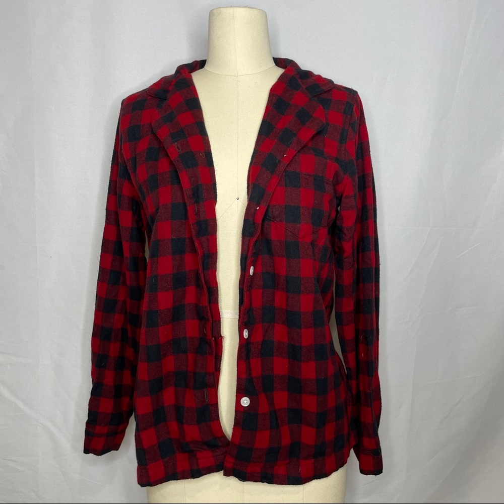 LL Bean red and black flannel button down top